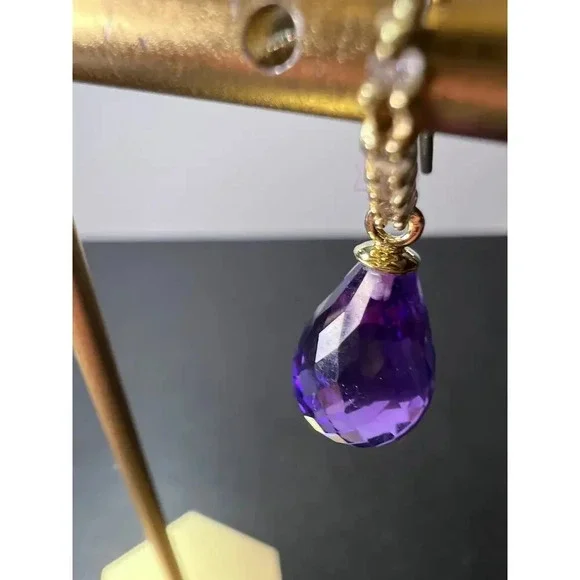 14k gold amethyst briolette and diamond dangle earrings